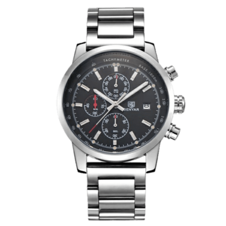 BENYAR BY-5102A - ساعة كرونوغراف فاخرة للرجال بسوار من الفولاذ المقاوم للصدأ - أسود