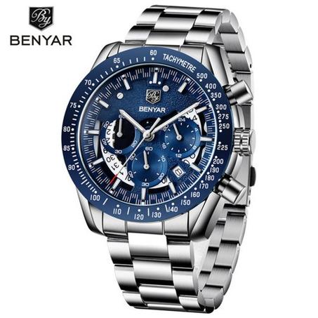 BENYAR - ساعة رياضية للرجال ، أفضل علامة تجارية فاخرة ، أسود ، كرونوغراف ،  ، مقاوم للماء ، 5120