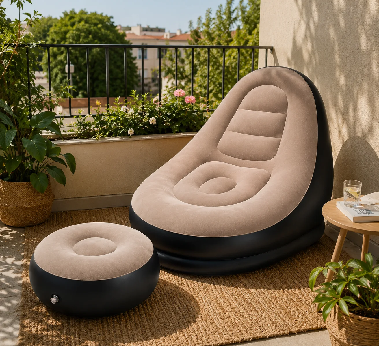 Chaise de Relaxation Gonflable avec Repose-pieds