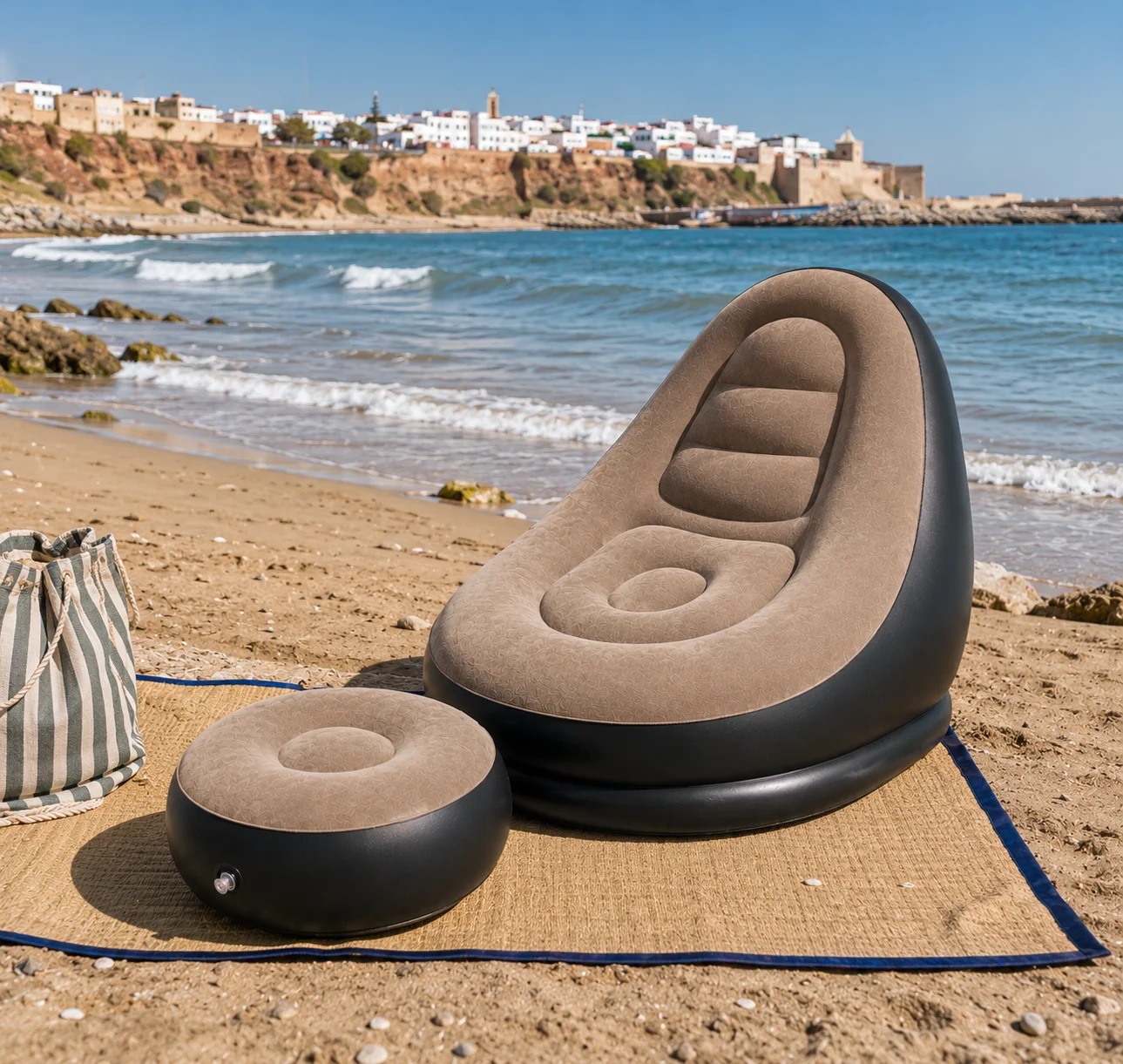 Chaise de Relaxation Gonflable avec Repose-pieds