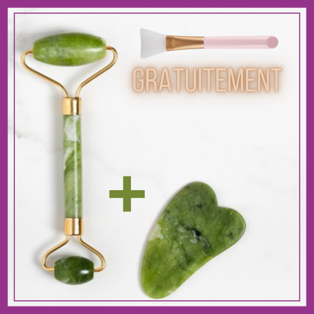 Coffret jade roller et jade gua sha + pinceau pour masque de visage GRATUIT