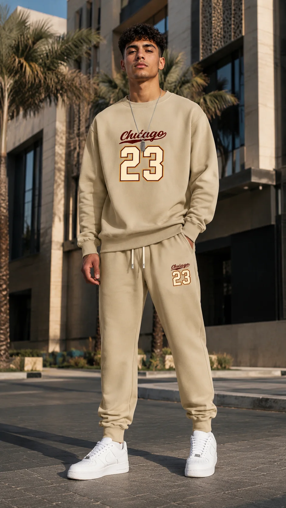 Sweat-shirt-shirt col rond imprimé 23 lettres décontracté + Pantalon