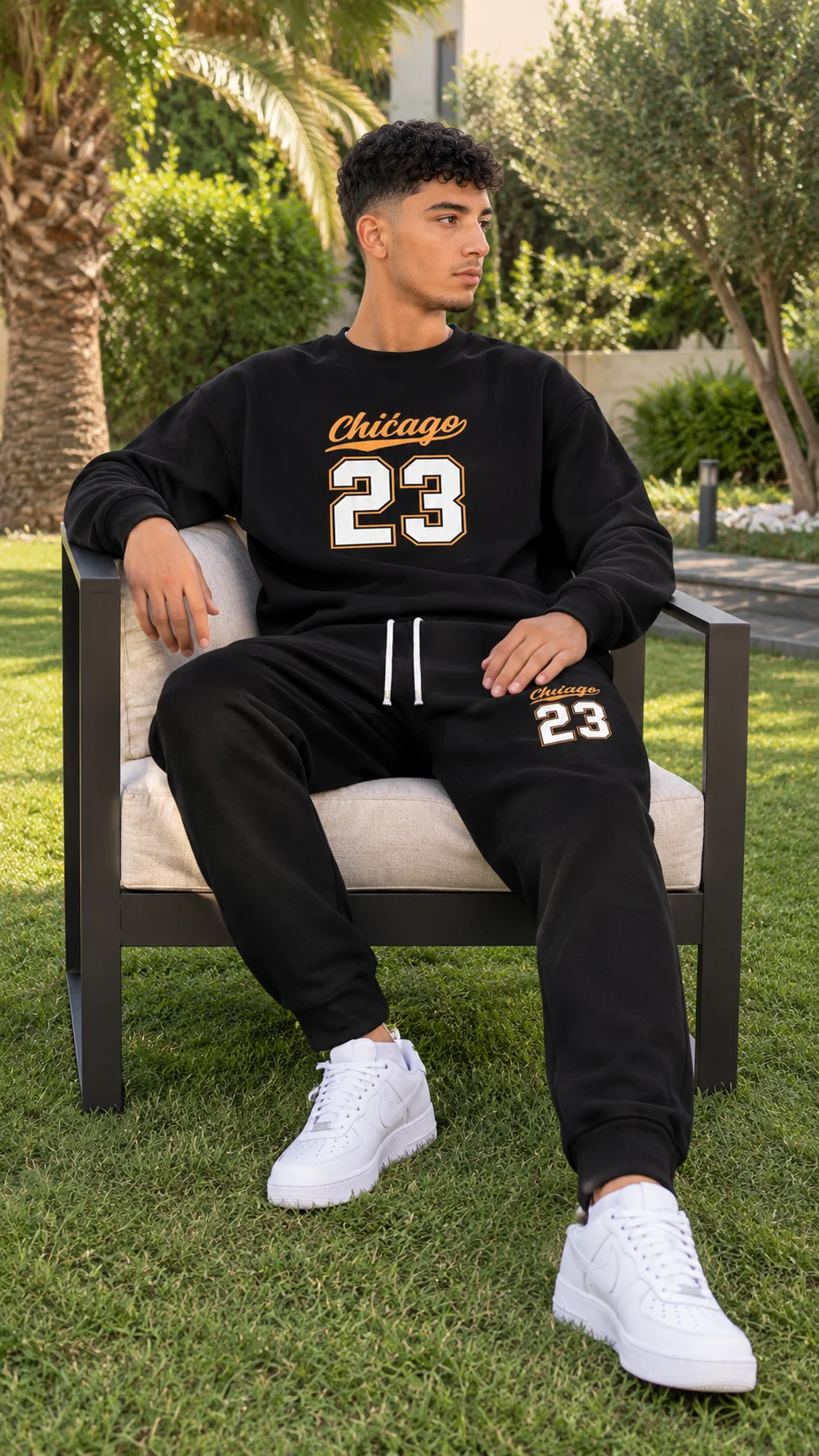 Sweat-shirt-shirt col rond imprimé 23 lettres décontracté + Pantalon