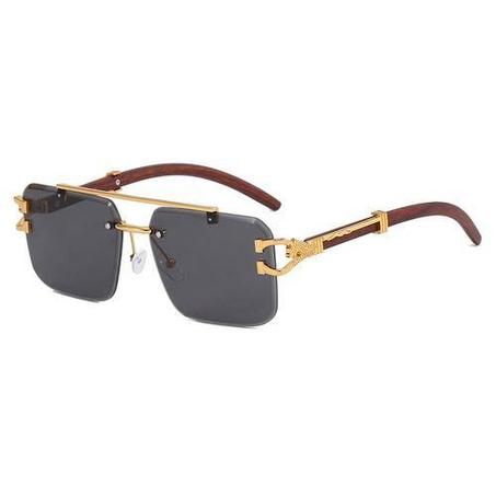 Lunettes de Soleil Carrés Sans Monture Double Poutre Grain de Bois pour Homme - Style Fashion