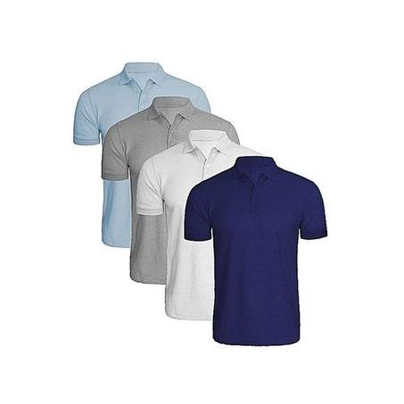 Pack de 4 Polos Homme en Coton Polyester - Bleu Ciel / Gris / Blanc/ Bleu de Nuit
