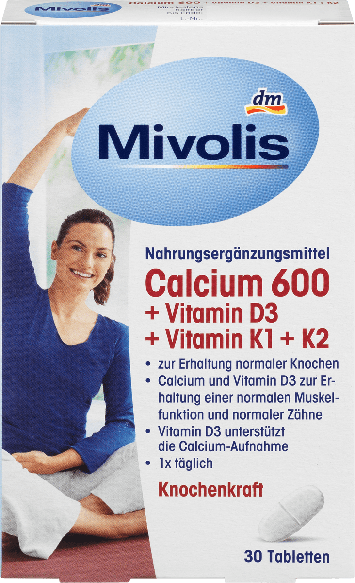 Calcium 600 + vitamine D3 + K1 + K2, 30 pièces, 51 g
