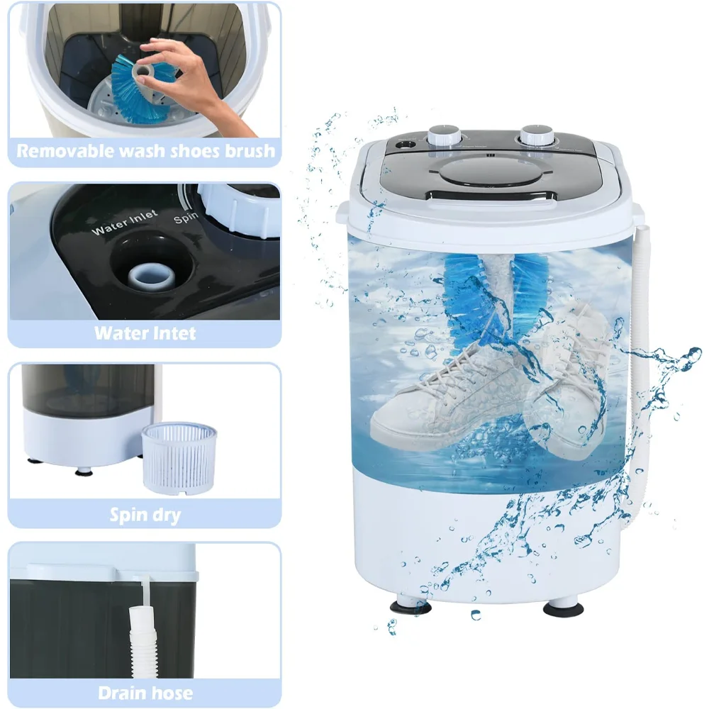 Portable Mini Washer with Spin Dryer and Brush غسالة محمولة مع مجفف دوار وفرشاة