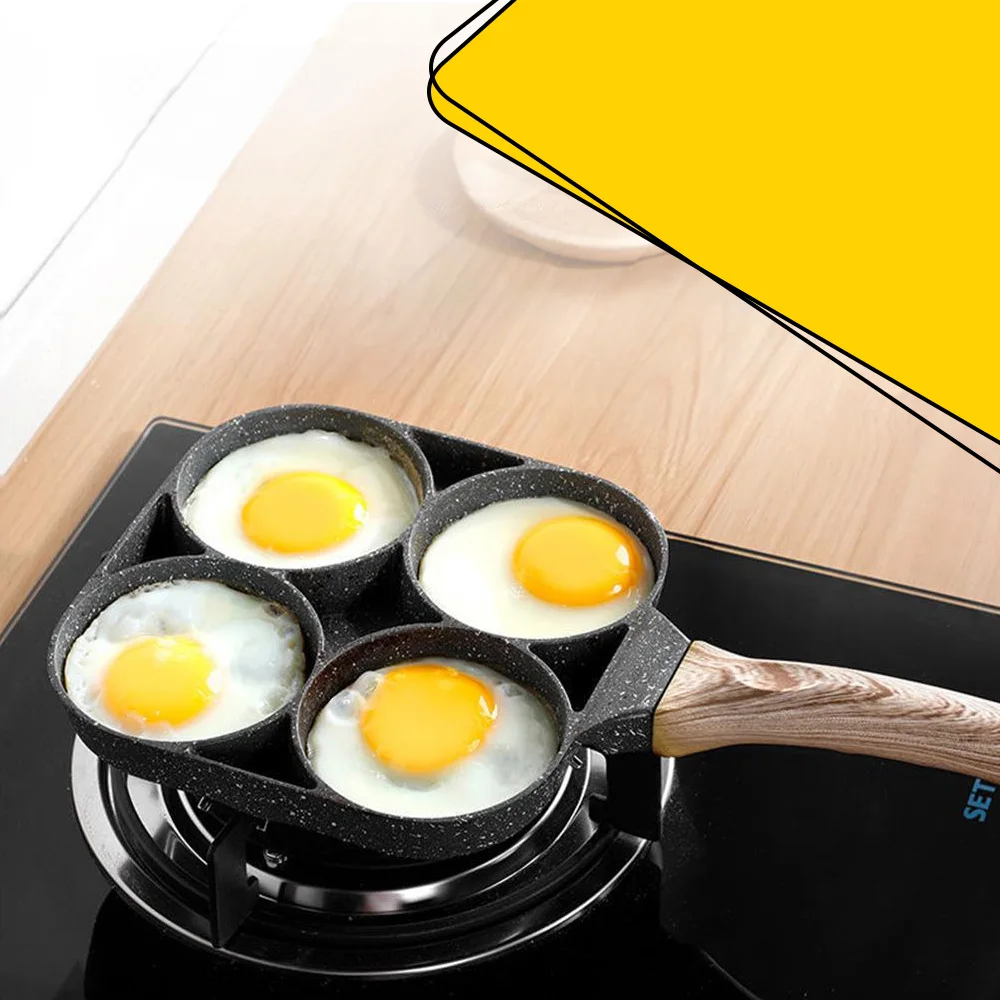 مقلاة مانعة للالتصاق ب4 فتحات ومقبض من الخشب - Nonstick Frying Pans 4 Hole Pan