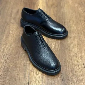 Chaussures Derby en Cuir Grainé à Semelle Épaisse  - Noir