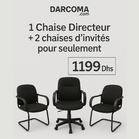 Pack de 1 chaise directeur + 2 chaises invité |  حزمة كرسي المدير + كرسيان للضيوف