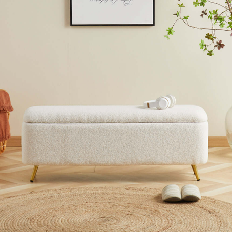 Pouf rembourré avec banc Boucle moderne avec rangement et pieds en hêtre