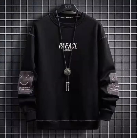 2025 تي شيرت رجالي عصري فضفاض بياقة مستديرة وأكمام طويلة: بلوزة كاجوال للربيع/الخريف