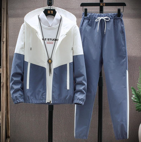 بدلة رياضية رجالية طقم هوديس غير رسمي ربيع جديد سترات رجالي + بنطلون طقم مكون من قطعتين ملابس هيب هوب ملابس رياضية مرقعة