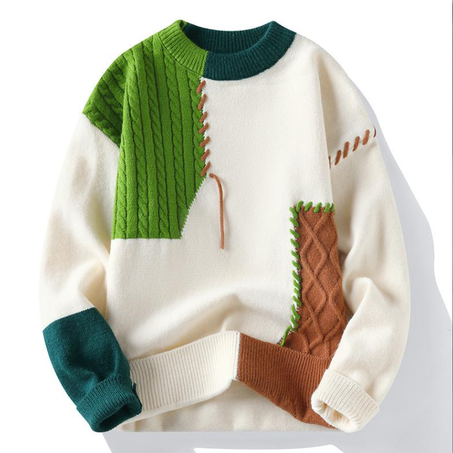 كنزة مرقعة عصرية أزياء الشارع الراقية خريف وشتاء دافئة للرجال توب ملابس الشارع هيب هوب