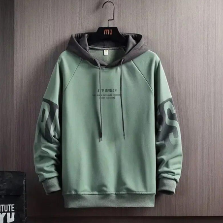 سترة رجالي فضفاضة بغطاء للرأس مطبوعة بحروف مناسبة للربيع والخريف