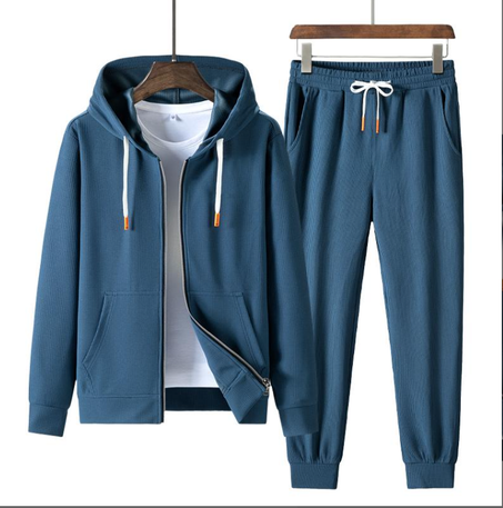 ملابس رياضية للرجال، أوقات الفراغ، اللياقة البدنية، الشباب، اللون الصلب، الاتجاه الطلابي، كل شيء، بدلة مكونة من قطعتين من قماش الوافل