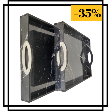 Série de 2 Plateau en bois / effet marbre