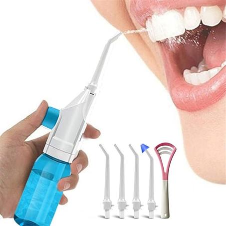 Irrigador oral portátil, irrigador dental de agua, cepillo de dientes de agua, palillo de dientes, irrigador nasal, limpiador de dientes, hilo dental para viajes en casa, con 5 boquillas (boq
