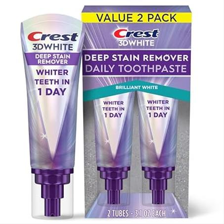 Crest 3DWhite Brilliance - Pasta de dientes para eliminar manchas profundas, color blanco brillante, paquete de 2 unidades de 3.1 onzas