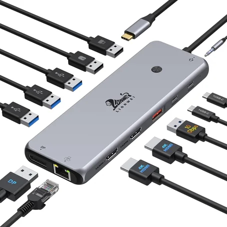 Estación de acoplamiento USB C 13 en 1, monitor doble, pantalla triple, 8 puertos USB C/A, Ethernet, audio, concentrador USB C LIONWEI para MacBook, Dell, HP, Lenovo, Surface