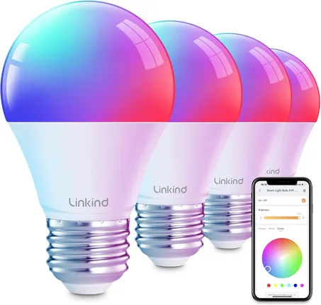 Linkind Bombillas inteligentes, bombilla inteligente que funciona con Alexa y Google Home, bombillas LED que cambian de color, 104 escenas preestablecidas, sincronización de música, bombilla 