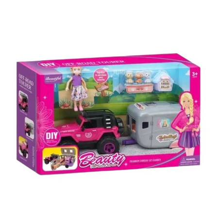 Coffret Jeep d'Exploration avec Poupée et Animaux  Son & Lumière