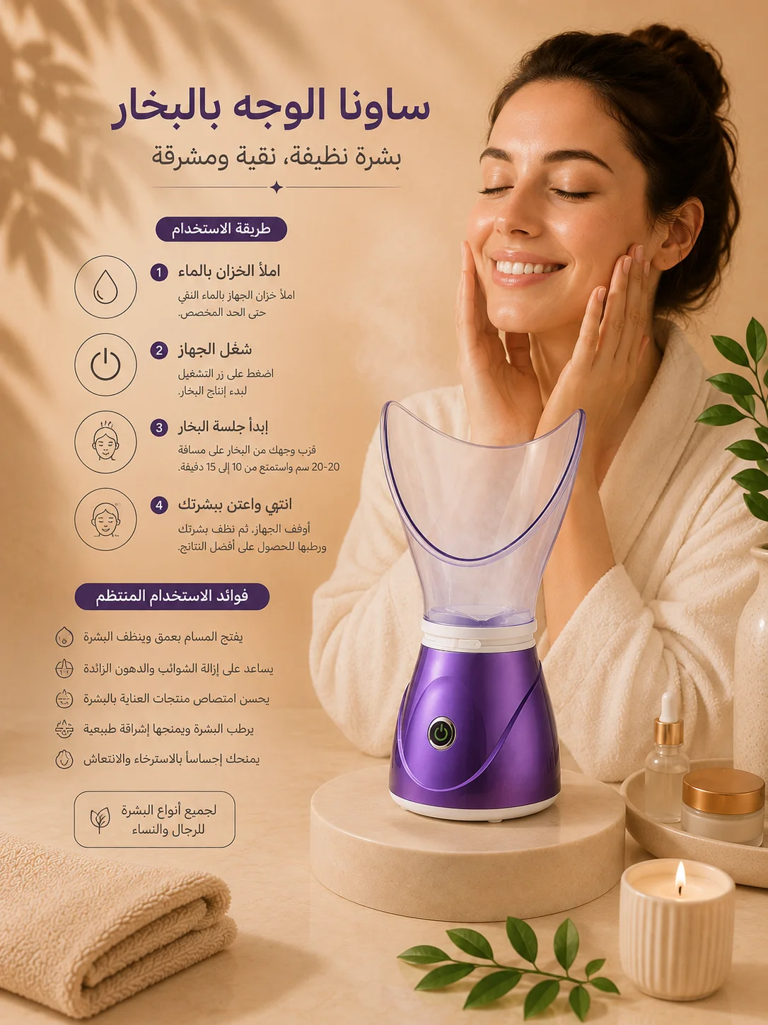 جهاز ساونا الوجه بالبخار الاحترافي – عناية عميقة لبشرة أكثر نقاءً وإشراقاً