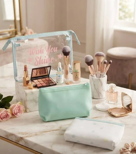 طقم شنط المكياج الفخم — 3 حبات في طقم واحد! 🎀💄✨