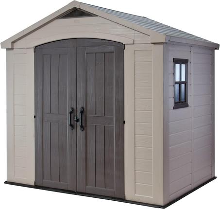 Keter Factor 8x6 Large Resin Outdoor Storage Shed for Patio Furniture, Lawn Mower, Garden Accessories Yard Tools, and Pool Toys, Taupe