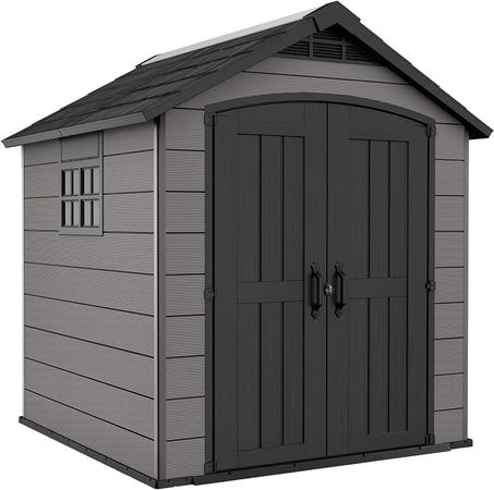 Keter Premier Apex Outdoor Garden Storage Shed, Grey,7.5x7ft