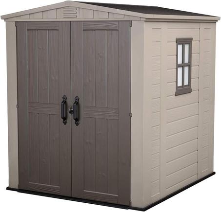 Keter 213562 Factor 6 x 6 All Weather Resistant Resin Outdoor Storage Shed 2 Shelves Included and Built-In Ventilation, Beige and Brown