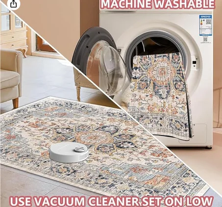 سجادة أرضية قابلة للغسل في الغسالة ومقاومة للانزلاق منخفضة الوبر وقابلة للطي مقاومة للبقع لغرف المعيشة والنوم وغرف الطعام