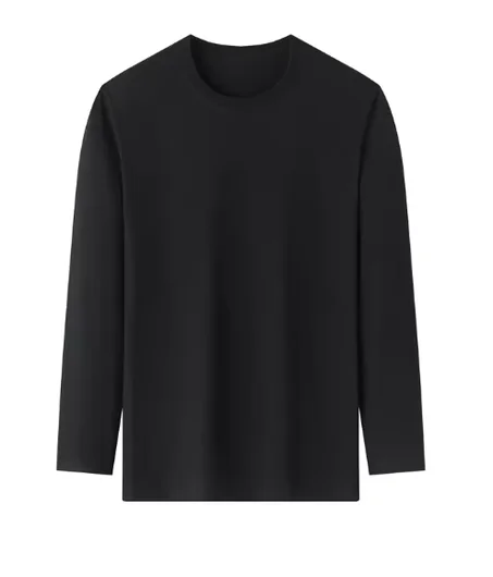 تيشيرت رجالي قطني بأكمام طويلة ورقبة دائرية بلون موحد، مناسب لفصل الصيف، مريح للغاية