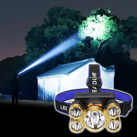 Lampe frontale rechargeable, 2022 plus récent 5 LED  8000 lumens phare étanche super lumineux avec lumières rouges