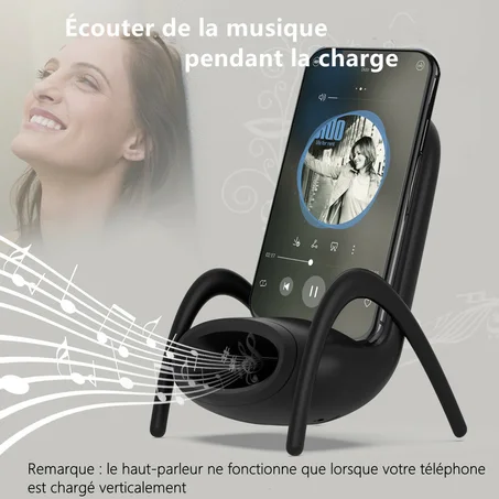 CHARGEUR SANS FIL AVEC HAUT PARLEUR EN FORME MINI CHAISE portable pour tous les téléphones