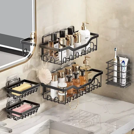 Organisateur de Douche et Cuisine 5 Pièces – Étagère Murale Sans Perçage pour Douche