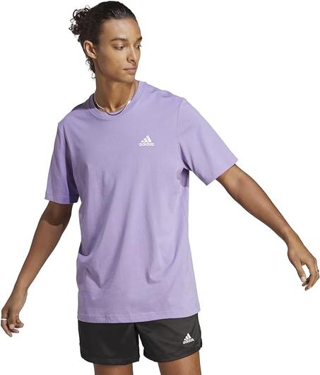 تي شيرت اسينشالز للرجال من قماش جيرسي فردي مطرز بشعار صغير من اديداس