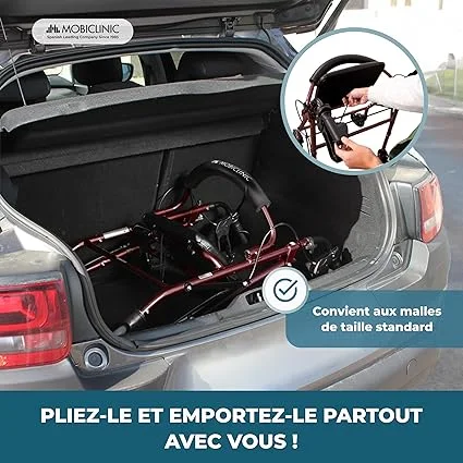 Déambulateur pour Personnes Âgées, Pliable, Réglable en Hauteur, Freins Manuels et Verrouillables