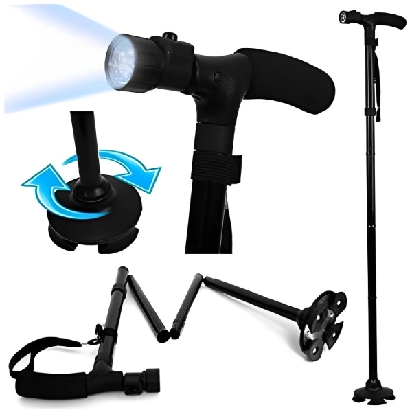 Bâton de marche télescopique portable anti-choc pour canne pliante  avec lumière LED - Bio care