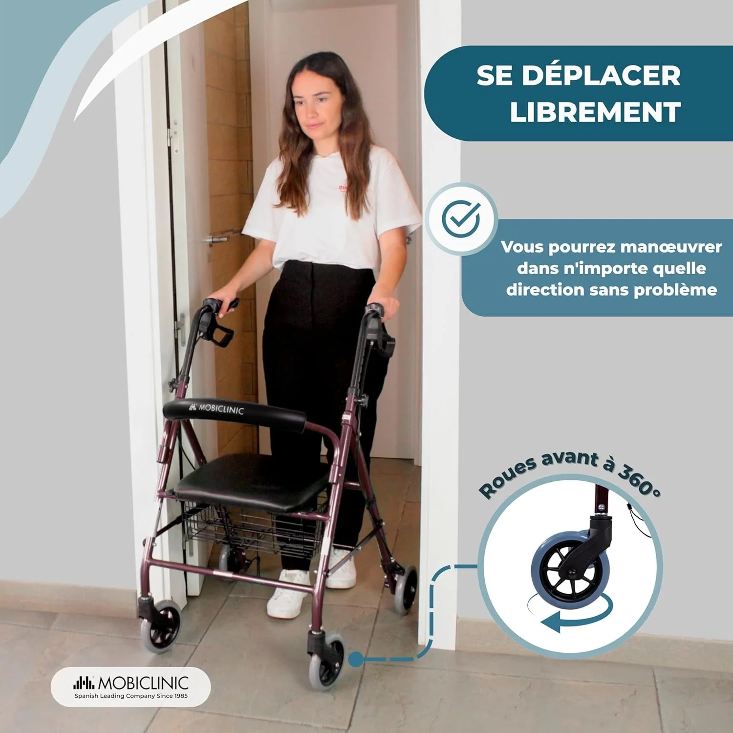 Déambulateur pour Personnes Âgées, Pliable, Réglable en Hauteur, Freins Manuels et Verrouillables