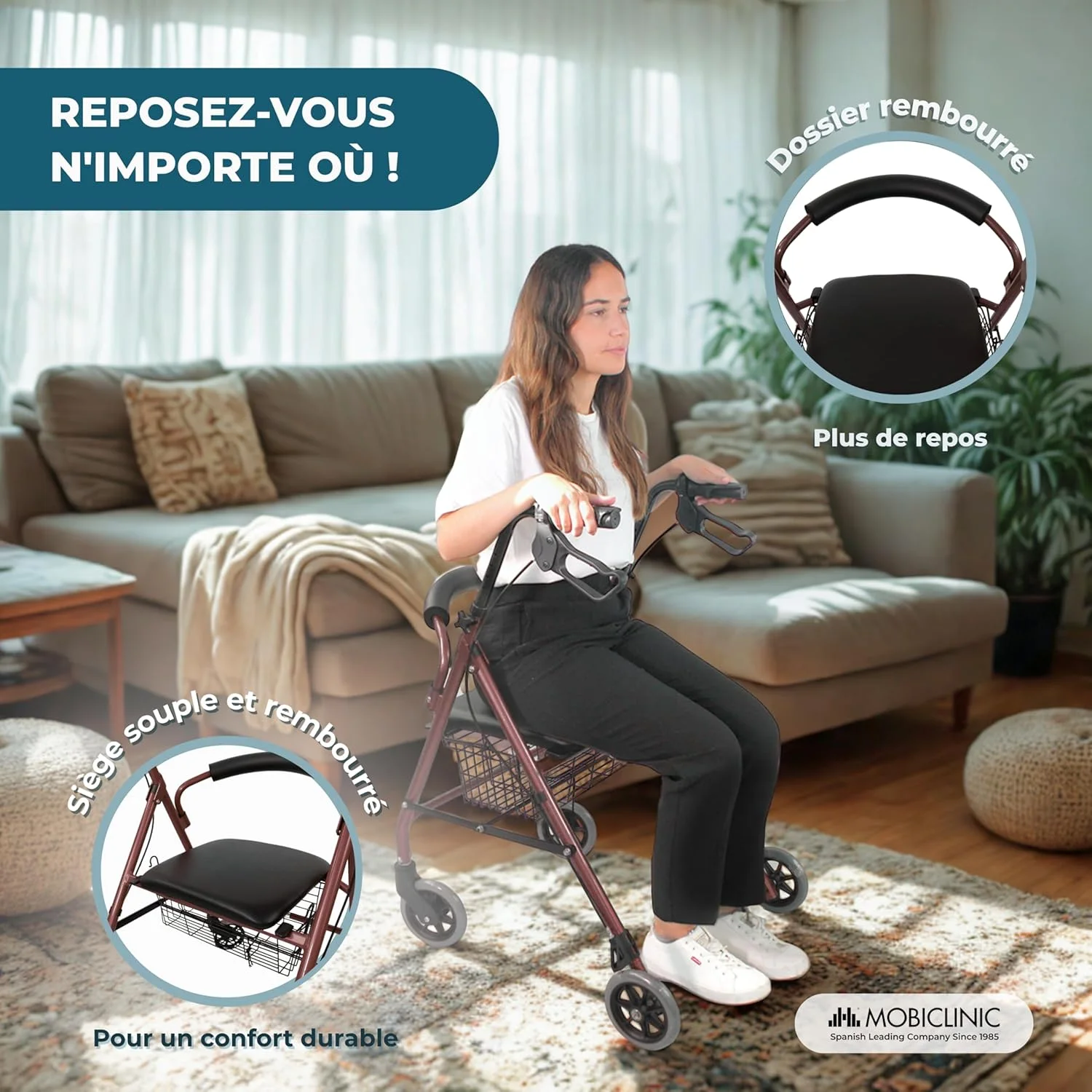 Déambulateur pour Personnes Âgées, Pliable, Réglable en Hauteur, Freins Manuels et Verrouillables