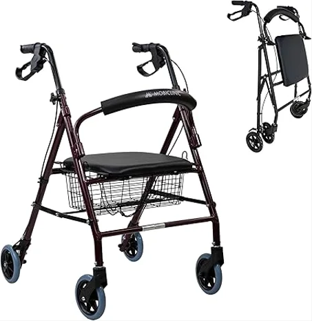 Déambulateur pour Personnes Âgées, Pliable, Réglable en Hauteur, Freins Manuels et Verrouillables