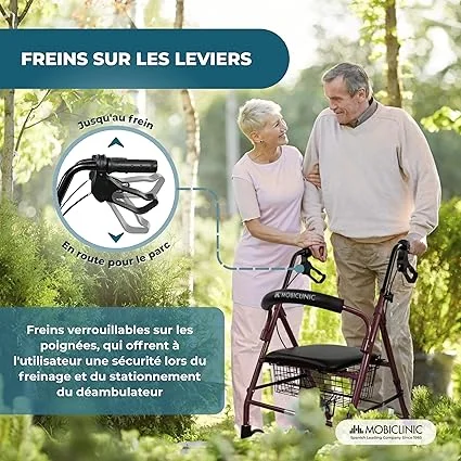 Déambulateur pour Personnes Âgées, Pliable, Réglable en Hauteur, Freins Manuels et Verrouillables