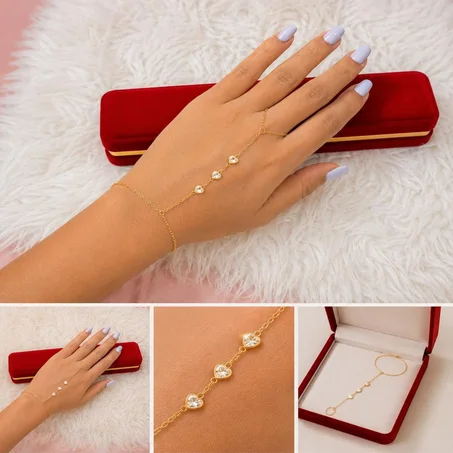 Bracelet de main avec bagues – Acier inoxydable