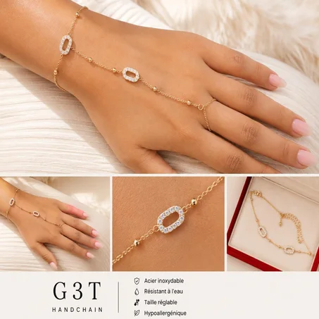 Bracelet de main avec bagues – Acier inoxydable