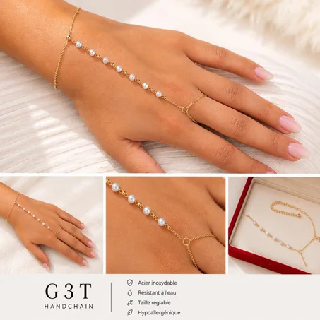 Bracelet de main avec bagues – Acier inoxydable