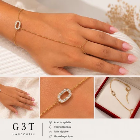 Bracelet de main avec bagues – Acier inoxydable