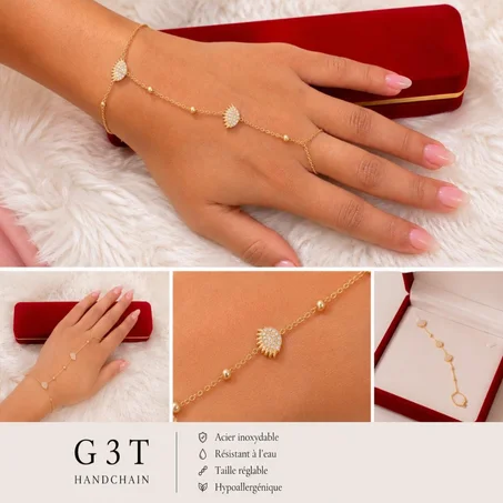 Bracelet de main avec bagues – Acier inoxydable