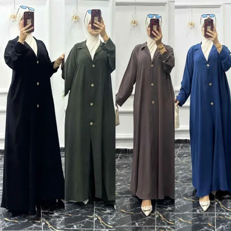 عباية دوبياس كريب مكرش  (عباية +وسروال)