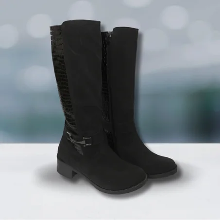 Bottes Femme En Daim Avec Croco Noir